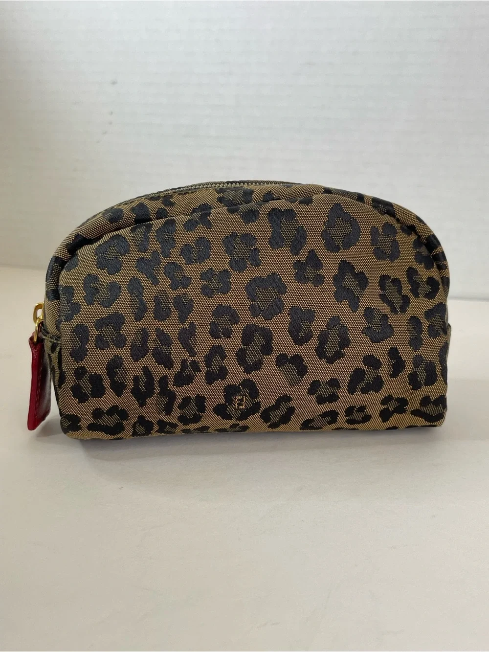 Fendi leopard-print canvas and leather cosmetic pouch